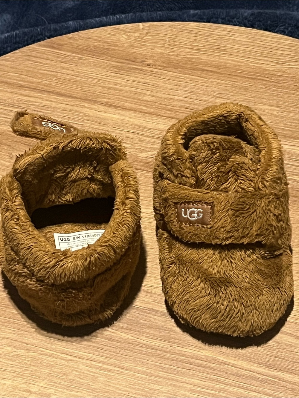 UGG Baby Plush Hook-and-Loop Fur Booties - Brown